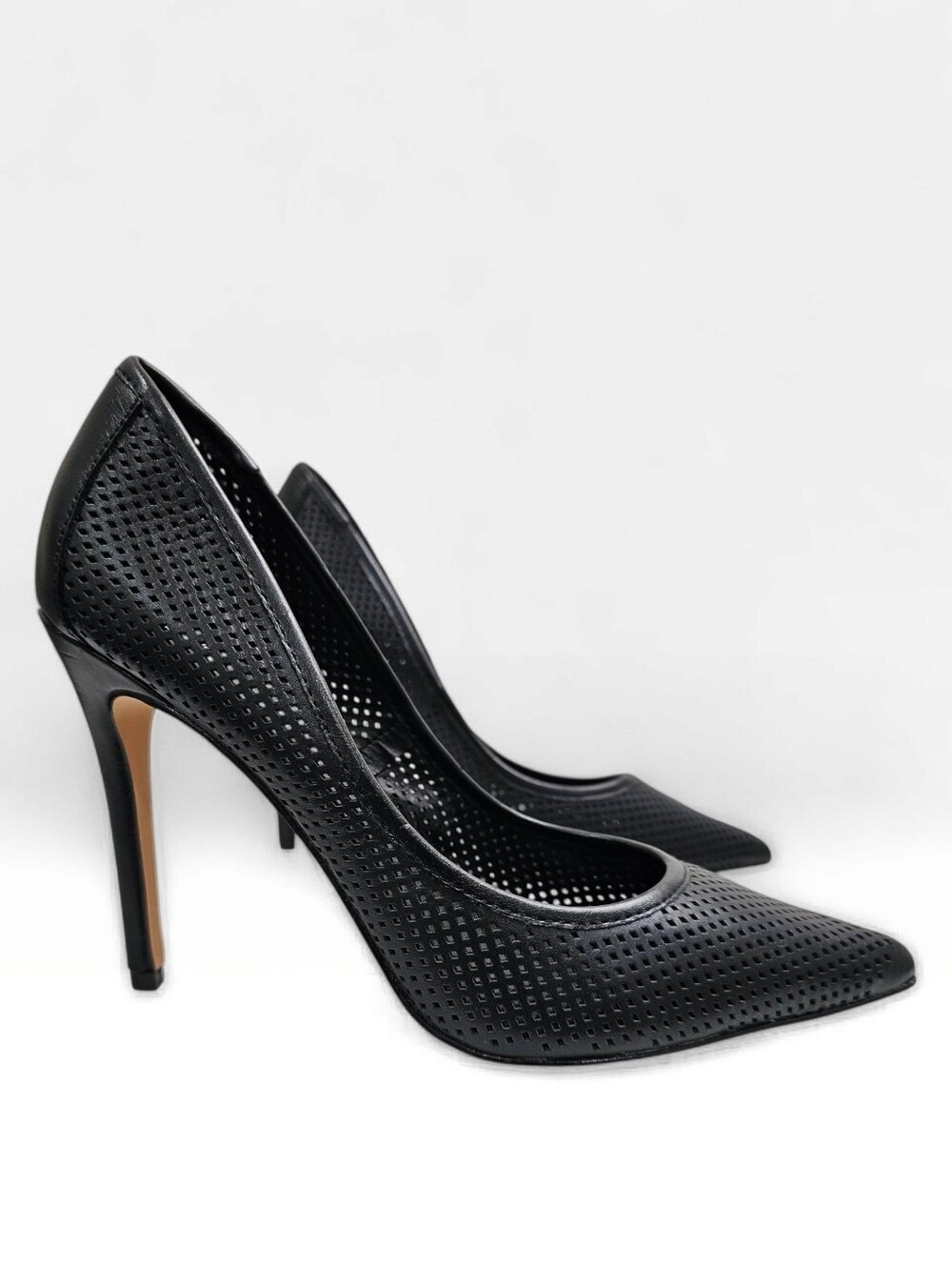 STEVE MADDEN Oriel Women Black Leather Perforated Pointed Toe Stiletto Pumps 8.5